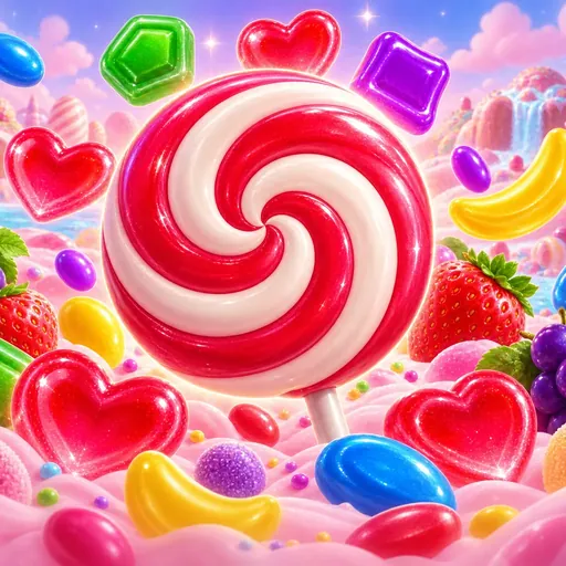 Sweet Bonanza cover art with candy and fruit symbols